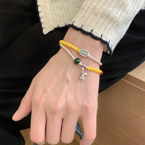 Bracelet en argent sterling S925 avec graines de lotus et ambre, design double cercle, style chinois, bijoux unisexe, cadeau - Product Image 1