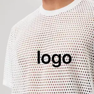 mens activewear designer crew neck white plain see through mesh quick dry fabric for sport t shirt