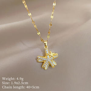 Concha blanca de doble capa estrella de mar moda nuevo acero inoxidable chapado en oro circón colgante <span class=keywords><strong>collar</strong></span> joyería Unisex - Product Image 4