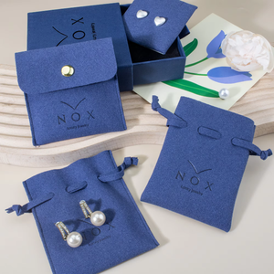 Bolsa de Joyería Azul Oscuro Personalizada con Logotipo Impreso, Bolsa de Embalaje para Guardar Pulseras, Collares y Pendientes - Product Image 2