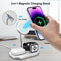 Station de charge sans fil 3-en-1 rapide 20W avec support magnétique pour téléphone et écouteurs, port Type-C
