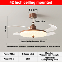 Ventilateur de plafond à profil bas de luxe intelligent de 42 pouces 220v pour salon avec lumières 220v et télécommande 2026 Nouvelle vente chaude