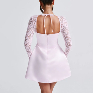 RNSHANGER abiti estivi con <span class=keywords><strong>maniche</strong></span> <span class=keywords><strong>in</strong></span> pizzo per le donne nuovi abiti da festa di moda a Line a manica lunga abito di <span class=keywords><strong>raso</strong></span> bianco Slim Fit - Product Image 6