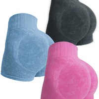 Shorts et pantalons trois-quarts de yoga et de sport en nylon délavé à la sable, taille haute, coupe skinny, effet push-up, séchage rapide