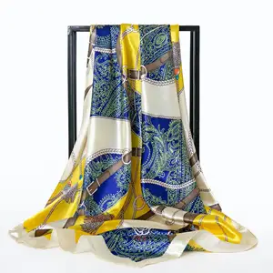 High Fashion Hijab Satin Digital Printed Square Silk Scarf for Women