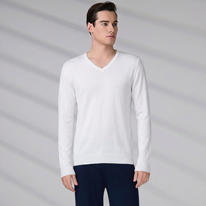 Pull en tricot de coton de haute qualité personnalisé, pull décontracté d'hiver, logo brodé, col en V, manches longues - Product Image 1