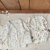 Vêtements de maison pour enfants, ensemble de pyjamas unisexe en coton de bambou, pyjama pour bébé respirant, style coréen, fin, à manches longues