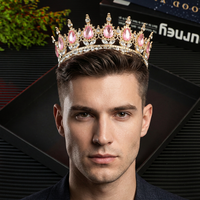 Grande Couronne de Roi pour Hommes en Alliage Or et Argent, Couronnes Royales avec Pierres Précieuses Rouges et Vertes, Accessoires de Costume d'Halloween, Diadème en Strass