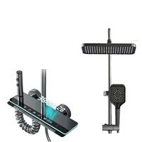 Ensemble de douche LED gris anthracite avec colonne de douche carrée murale et mitigeur cascade