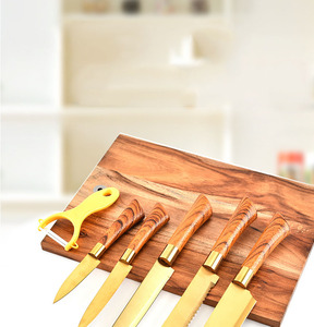 Couteaux de cuisine à lame 2cr13, manche en bois de haute qualité jeu de 6 pièces en acier titane avec boîte-cadeau - Product Image 2