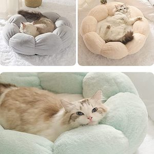 Cama de gato de Donut de felpa calmante, camas divertidas para gatos con flores, cama bonita y acogedora para gatos y perros - Product Image 6