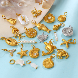จี้รูปสัตว์ทะเลสไตล์ยุโรป ทำจากโลหะผสมสังกะสี ชุบทอง รูปปลาโลมา ปลาดาว เปลือกหอยมุก สำหรับทำเครื่องประดับ DIY ของขวัญสำหรับทุกเพศ - Product Image 1