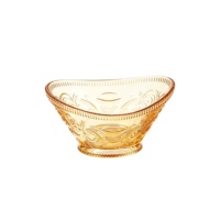 Vintage geëmbosseerde amberkleurige glazen fruit schaal, ovale decoratieve glazen serveerschaal voor fruitsalade, snacks, tafeldecoratie voor thuis, feestdagen cadeau
