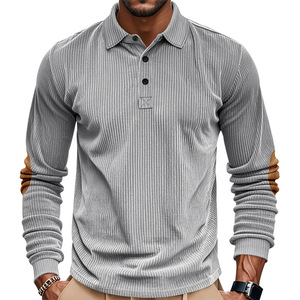 Polo en velours côtelé pour homme, manches longues, col boutonné, tricoté, décontracté, vêtement de travail, uniforme - Product Image 3