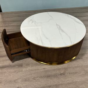 Mesa de Centro Moderna con Marco de Madera de Nogal Marrón y Negro, con Superficie de Piedra Sinterizada y Almacenamiento, KIKA K50 #   Muebles de Salón - Product Image 5