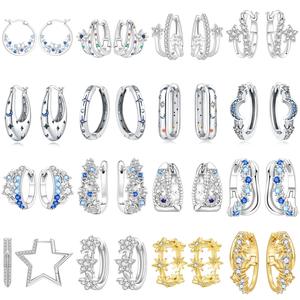 Boucles d'oreilles pour femmes en cuivre blanc et laiton avec zircon, motif ciel étoilé, étoiles et lune - Cadeau d'anniversaire - Product Image 1