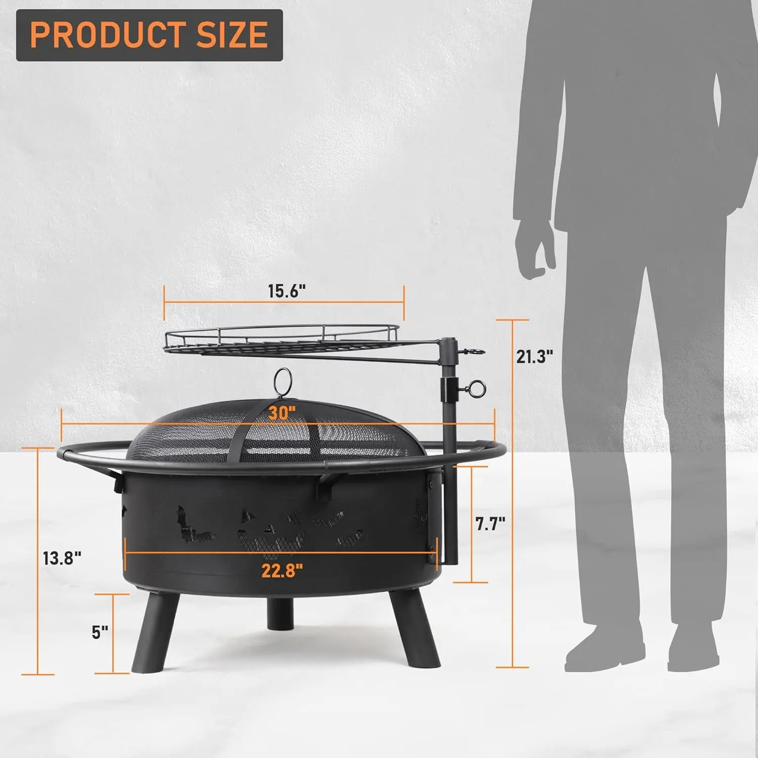 30 Inch Steel BBQ Fire Pit Outdoor Garden Cooking Wood Burning Fire Pit With Swivel BBQ Grill