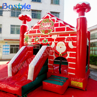 Château gonflable de Noël BOSTYLE en PVC, combo maison en briques, maison de saut, toboggan, installations aquatiques