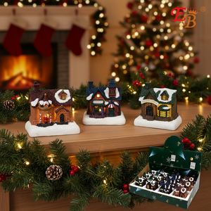 Ornement de maison de Noël 3"X3.2"X2.3" avec lumière, 4DIS(12)pcs/Cs, fonctionne à piles, pour décorations de fêtes et de vacances - Product Image 5