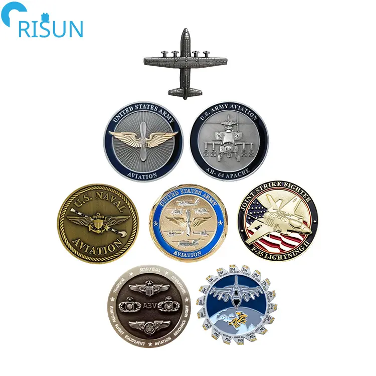 Customize Creative Logo 3D Metal Enamel Aircraft Airplane Fighter Pilot Aviation Challenge Coin Custom Aviation Challenge Coins