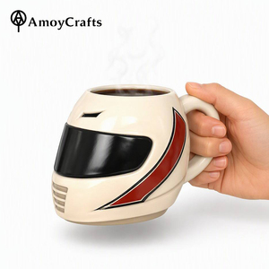 <span class=keywords><strong>Casque</strong></span> de moto intégral personnalisé en céramique avec visière crème et rayures rouges, tasse à café/bière fantaisie pour motard - Product Image 1