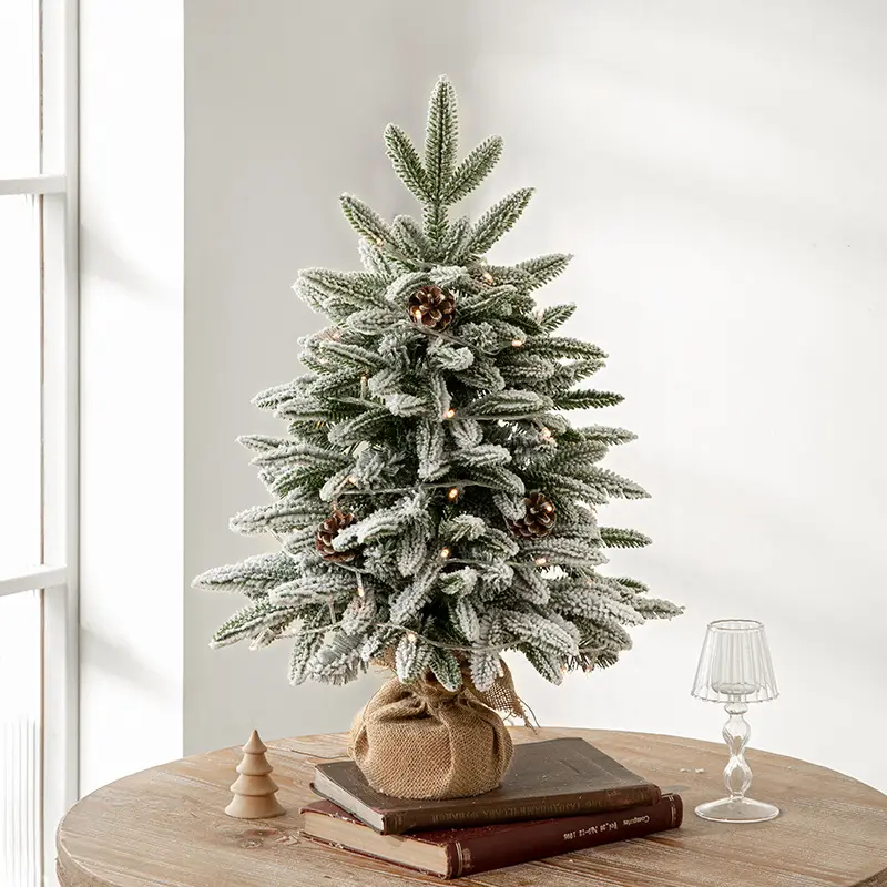 60cm neve floccaggio Mini artificiale albero di decorazione di natale con ornamento di Natale per la decorazione della tavola