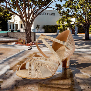 Nouvelles chaussures <span class=keywords><strong>de</strong></span> <span class=keywords><strong>danse</strong></span> latine pour femmes 5.5cm talon haut chaud Champagne <span class=keywords><strong>diamant</strong></span> Style fond souple sandales à talons hauts pour doublure en maille d'été - Product Image 3
