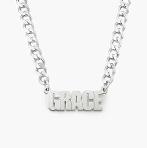 Inspire Jewelry - Collar <span class=keywords><strong>con</strong></span> Nombre Personalizado en Acero Inoxidable Chapado en Oro <span class=keywords><strong>de</strong></span> 18K, Cadena Gruesa <span class=keywords><strong>con</strong></span> Nombre Personalizado y Cadena Cubana para Mujer - Product Image 2