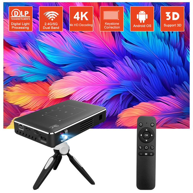 Factory Price Outdoor Portable DLP Mini Projector 5G WiFi Android 9.0 4K Ready 3D Built-in Speakers Digital Beamer