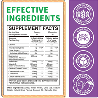 Compléments alimentaires en gommes au glycinate de magnésium végétalien à saveur naturelle de raisin avec L-théanine et vitamines B6/B12 pour le sommeil et la relaxation des enfants