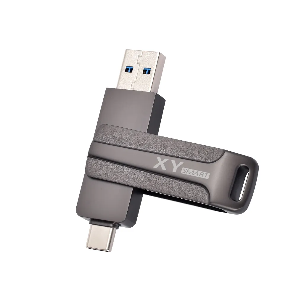 OTG Flash Drive Usb 2 In 1, Stik Usb Flash Drive logam putar 32gb 64gb 128gb 256gb 512gb untuk ponsel Usb Tipe C