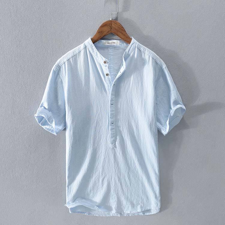 Summer Fashion Cotton Button Down Short Sleeve Casual Loose Linen Blank Male Plain White Men's Shirts