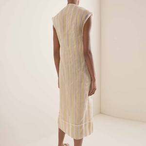 Nouvelle arrivée en usine, robe d'été sans manches pour femmes, composée d'une robe midi en soie à imprimé rayé, qui glisse légèrement sur la silhouette - Product Image 2