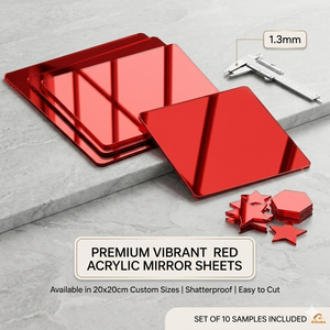 Lastra Specchio Acrilico Rosso Premium 1.3mm 20x20cm, Pannelli Decorativi Infrangibili in Plastica per Decorazione Murale e Esposizione Commerciale - Product Image 1