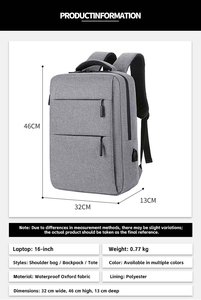 Mochila para Portátil 2026, Diseño Moderno, Ligera, Impermeable, de Poliéster, con USB y Cierre, Logotipo Personalizado para Estudiantes Universitarios - Product Image 3