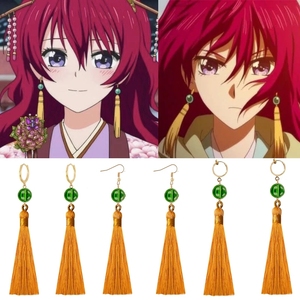 Nuovi Orecchini Anime <span class=keywords><strong>Akatsuki</strong></span> No Yona, Principessa Yona dell'Alba, Haku con Perline Verdi e Nappine, Clip per Orecchie, Accessori Cosplay per Donne - Product Image 2