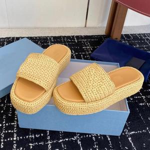 Sandales tissées de luxe pour femmes, de haute qualité, de marque tendance, à semelle épaisse, pour la plage, légères, décontractées, à bout rond - Product Image 1