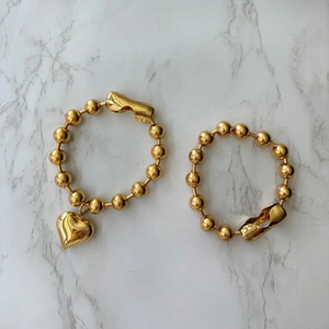 Waterproof Extra <strong>Large</strong> Ball Chain Stainless Steel <strong>Beaded</strong> Stacking <strong>Bracelet</strong>, Chunky Fine Jewelry Bubble Heart Charm <strong>Bracelets</strong> - Product Image 3