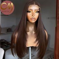 Perruque en cheveux humains transparente brun foncé 13x4 5x5, avec raie au milieu, en couches, cheveux vietnamiens de luxe, pré-coupée, prête à porter, sans colle