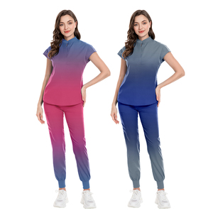 Venta al por mayor de nueva fábrica Stock gradiente enfermera Jogger pantalones conjunto suavemente Scrub quirúrgico mujeres bolsillos laterales hospitales médicos - Product Image 5