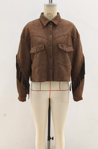 2025 <span class=keywords><strong>donna</strong></span> Vintage in finta pelle scamosciata con nappine autunnali classica giacca in pelle con frange - Product Image 3