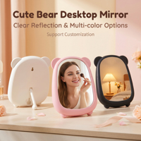 Miroir de Maquillage de Bureau Ours Mignon Rose Pastel Kawaii HD sur Pied, Vente en Gros, Logo Personnalisé OEM, Direct Usine