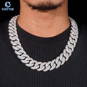 Precio al por mayor Cadena cubana de moissanita de plata 925 de 20 mm de ancho, collar de hip hop con incrustaciones para hombre, cadena cubana con incrustaciones - Product Image 5