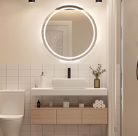 Meuble-lavabo de salle de bain en PVC beige double couche, style hôtel, personnalisé, avec miroir intelligent et vasque, vente en gros