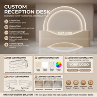 Bureau d'accueil élégant à double découpe ondulée avec éclairage LED, finition brillante en MDF écologique pour salon de beauté, bureau, spa