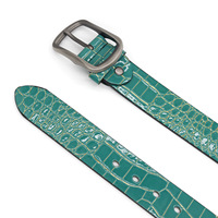 Ceinture pour homme pour jeans, ceinture personnalisée en PU vert brillant effet croco, boucle ardillon carrée en métal rétro, accessoire de taille quotidien