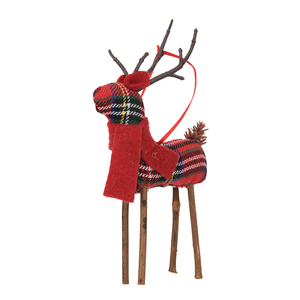 Classic Red Tartan Reindeer Tabletop Figurine with Scarf Wooden Legs for Christmas Mantel Shelf Store Holiday Wholesale Decor - Product Image 3