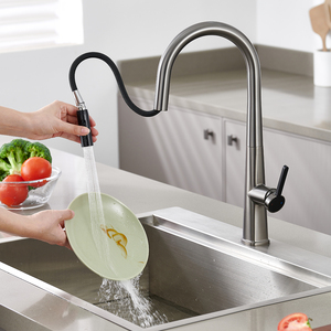 Rubinetto da Cucina Moderno ad Arco Alto Estraibile, Miscelatore Monocomando <span class=keywords><strong>Acqua</strong></span> Calda e Fredda con Ceramica - Product Image 2