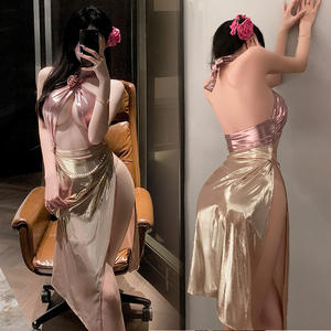 فستان طويل مزين بالزهور ثلاثي الأبعاد نسائي راقي مثير سهل التنظيف منتجات للكبار برغبات نقية بتصميم مجوف - Product Image 2