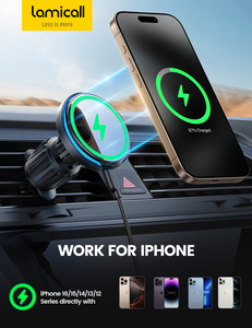 Chargeur de voiture sans fil Lamicall MG25-T certifié Qi2 15W avec lumière RGB, support magnétique pour téléphone, tableau de bord de voiture, grille d'aération, support de charge rapide - Product Image 2